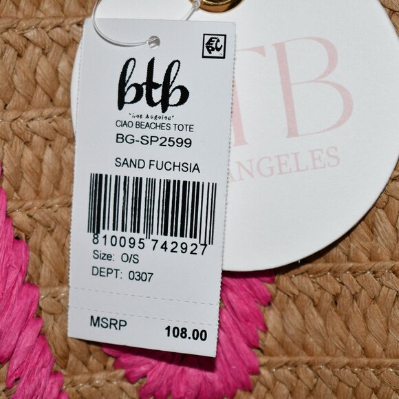 BTB Los Angeles Ciao Beaches Tote in Sand/Fuchsia #BG-SP2599 NWT - Picture 4 of 6